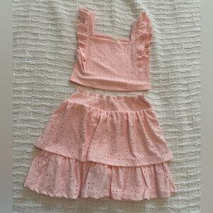 NWOT - BTWEEN Girls as 7 Pink Eyelet Ruffle Skirt and top Set